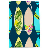 トロピカルサーフ図解入りの、写真付きのボードネイビーブルー ミディアムペーパーバッグ (正面)