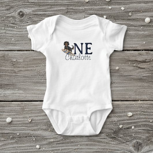 トロピカルザビックワンサーフダックシュント誕生日 ベビーボディスーツ