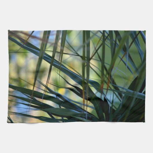 トロピカルシェードパームフロントブルーグリーンイエロー キッチンタオル (横)