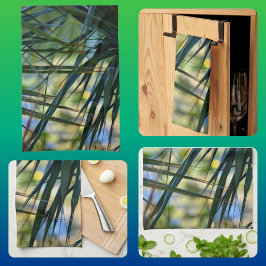 トロピカルシェードパームフロントブルーグリーンイエロー キッチンタオル