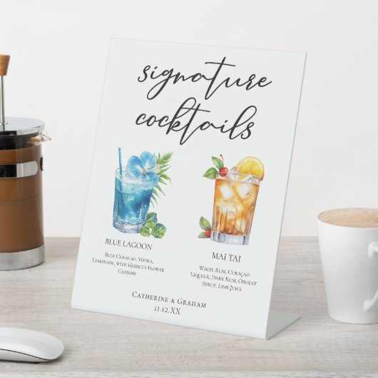 トロピカルシグネチャーカクテル結婚のメニュー 台座サイン (インサイチュ)