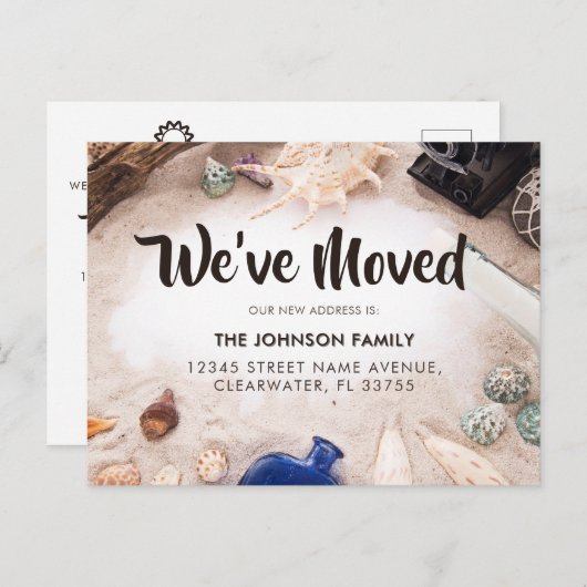 トロピカルシック引っ越しましたビーチシェルニューアドレス 案内ポストカード (正面/裏面)