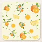 トロピカルシトラスサマーオレンジレモンスライス スクエアペーパーコースター (正面)