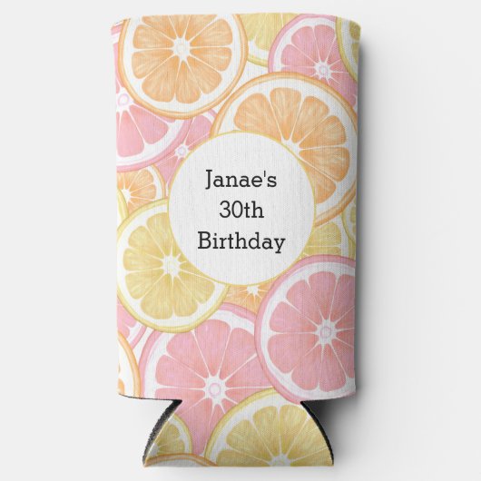 トロピカルシトラスサマーカラフル名前をカスタムする スリム缶クーラー (正面)