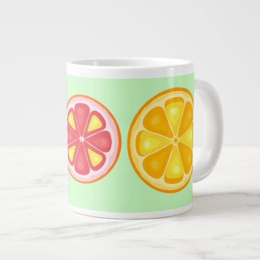 トロピカルシトラスサマーフルーツオレンジレモンのスライス ジャンボコーヒーマグカップ (正面右)