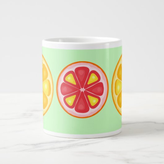 トロピカルシトラスサマーフルーツオレンジレモンのスライス ジャンボコーヒーマグカップ (正面)
