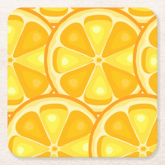 トロピカルシトラスサマーフルーツオレンジレモンのスライス スクエアペーパーコースター (正面)
