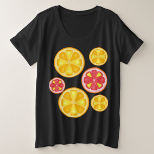トロピカルシトラスサマーフルーツオレンジレモンのスライス プラスサイズTシャツ
