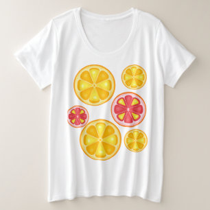 トロピカルシトラスサマーフルーツオレンジレモンのスライス プラスサイズTシャツ