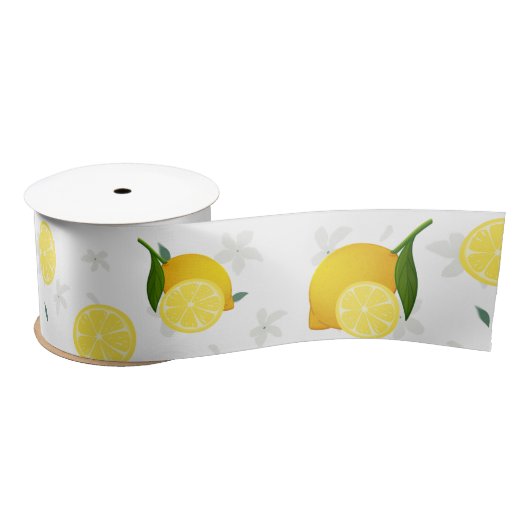 トロピカルシトラスサマーフルーツオレンジレモンスライス サテンリボン (リール)