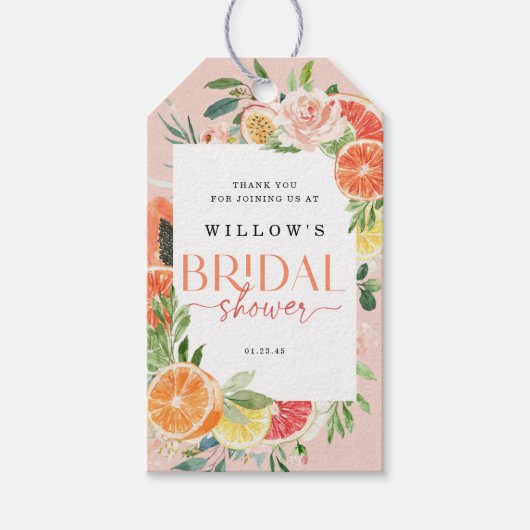 トロピカルシトラスブライダルシャワーメッセージカードレモン ギフトタグ (正面)