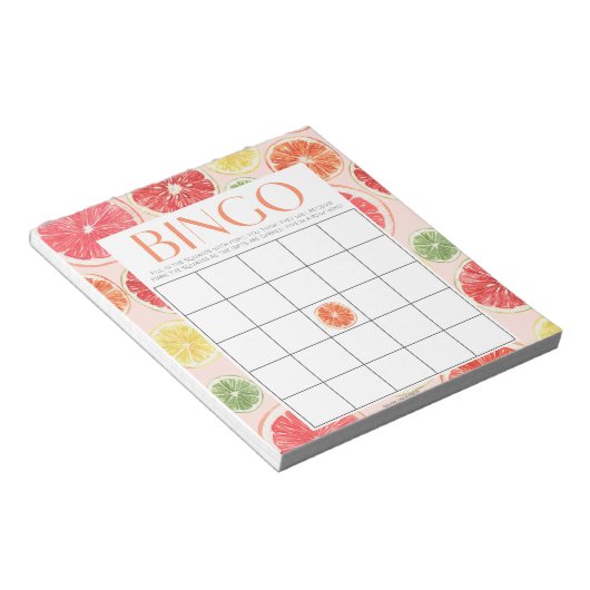 トロピカルシトラスブライダルシャワー40ビンゴシート ノートパッド (アングル)