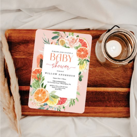 トロピカルシトラスベイビーシャワー招待状 レモン 招待状
