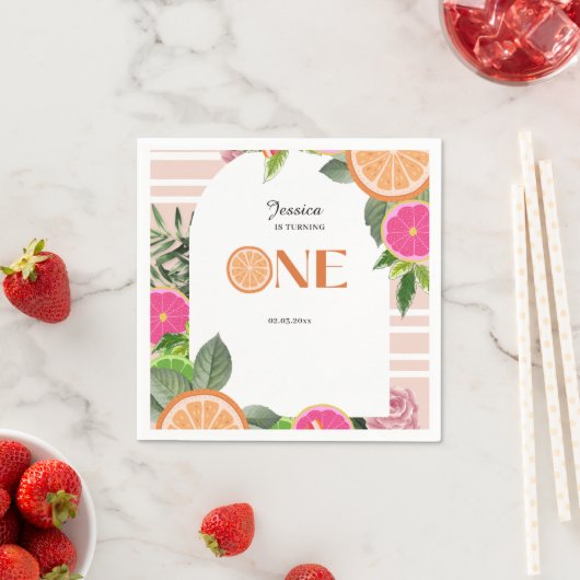 トロピカルシトラスベビー最初の誕生日の水色 スタンダードカクテルナプキン (インサイチュ)