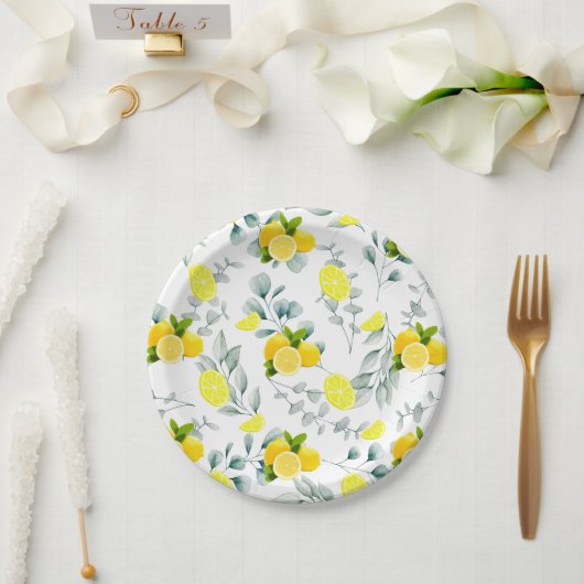 トロピカルシトラス夏の新鮮なオレンジレモンスライス ペーパープレート (ウェディング)