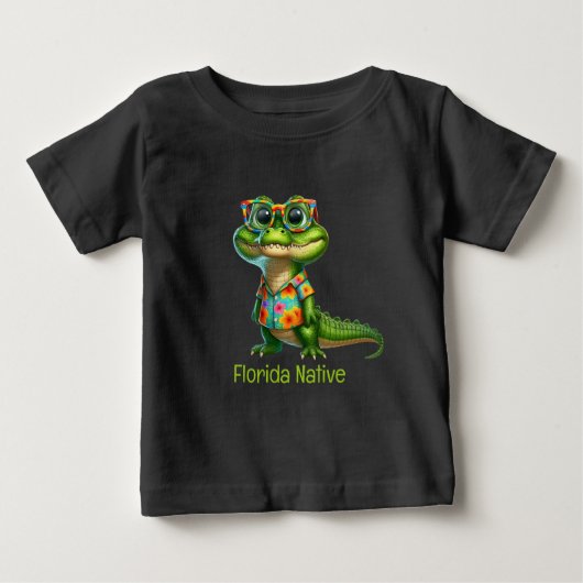 トロピカルシャツのアリゲーター ベビーTシャツ (正面)