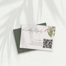 トロピカルシンプルフローラQRコードダークグリーン 出欠カード