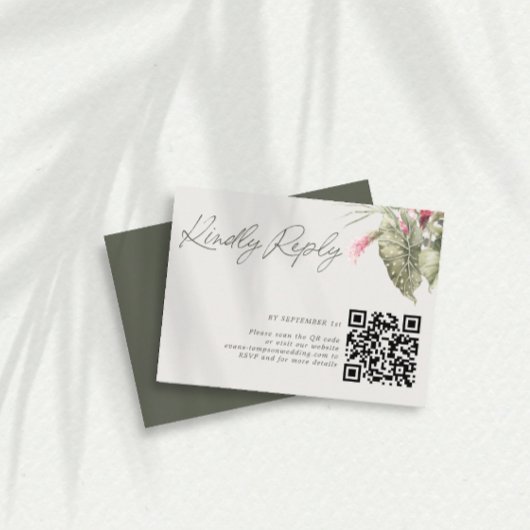 トロピカルシンプルフローラQRコードダークグリーン 出欠カード