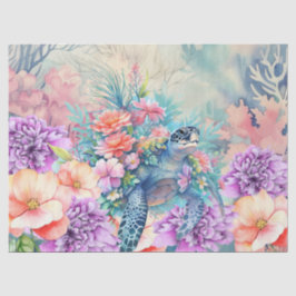 トロピカルシーカメ&ウォータカラー花模様 薄葉紙