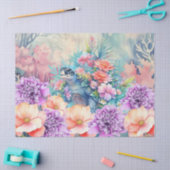 トロピカルシーカメ&ウォータカラー花模様 薄葉紙 (クラフト)