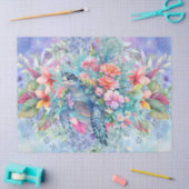 トロピカルシーカメ&ウォータカラー花模様 薄葉紙 (クラフト)