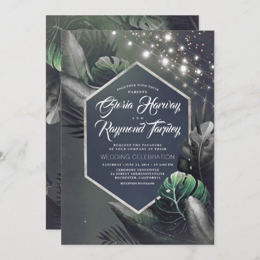 トロピカルシーサイドナイトシルバーパーム結婚ズ 招待状 (正面/裏面)