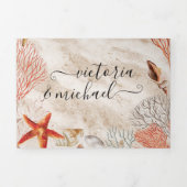 トロピカルシーシェルアンドコーラルサンディビーチ結婚式Tr 三つ折り招待状 (カバー)