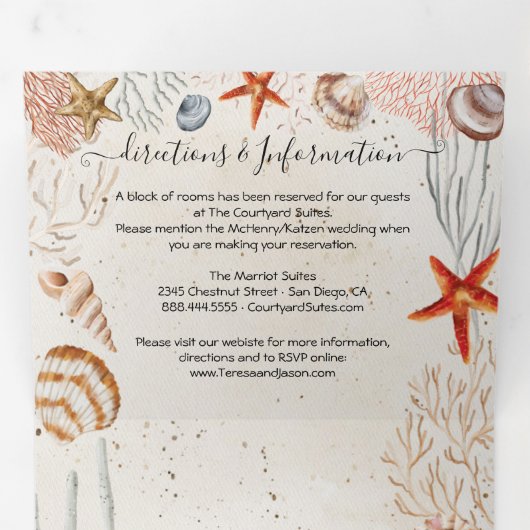 トロピカルシーシェル&サンゴサンディビーチ結婚式 三つ折り招待状 (内部最初)