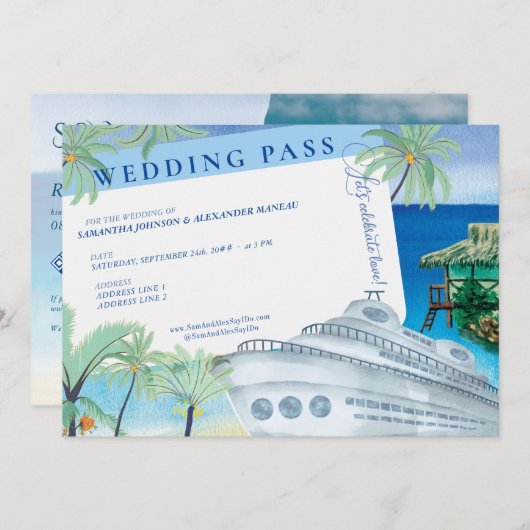 トロピカルシースケープクルーズデスティネーションウェディングパス 招待状 (正面/裏面)