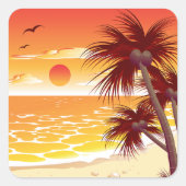 トロピカルシースケープビーチクラシックラウンドステッカー スクエアシール (正面)