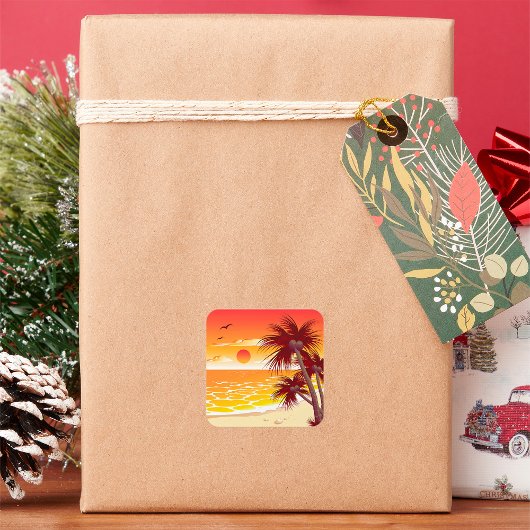 トロピカルシースケープビーチクラシックラウンドステッカー スクエアシール