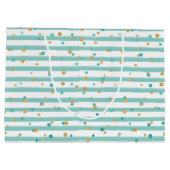 トロピカルシーソンの挨拶，ティール（緑がかった色）ストライプの，ドット ラージペーパーバッグ (裏面)