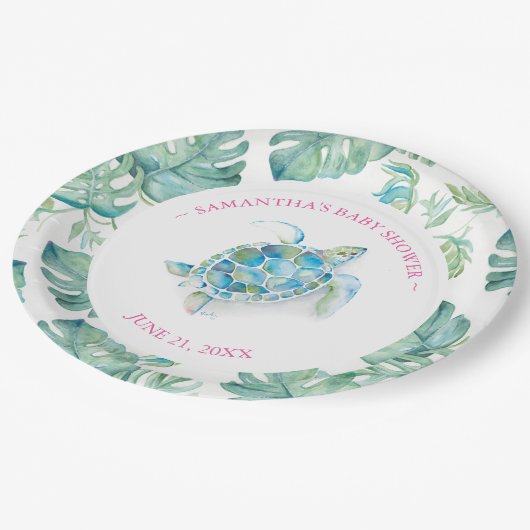 トロピカルシータートルベビーシャワー紙プレート ペーパープレート (アングル)
