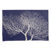 トロピカルシーツリーコーラルホワイトネイビーブルービーチ 枕カバー (正面右)