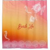 トロピカルシーライフオレンジピンクサンセットウォーターカラー シャワーカーテン (正面)