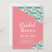 トロピカルジオパームコーラルフェザーブライダルシャワー 招待状 (正面)