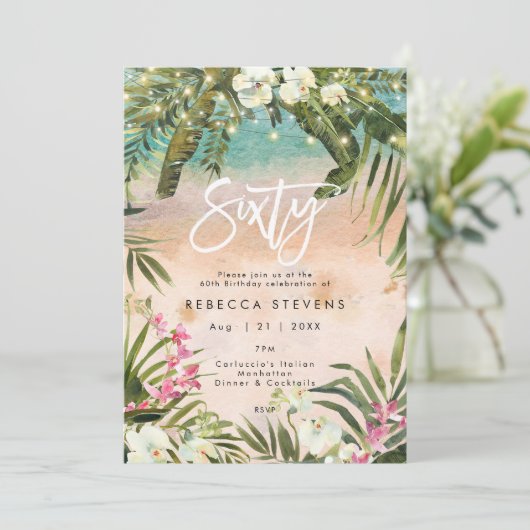 トロピカルジャングルのイルミネーション60歳の誕生日 招待状 (スタンド正面)