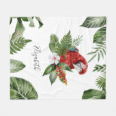 トロピカルジャングルのスカーレットマコウインコ 名前入りのギフト フリースブランケット (正面(横))