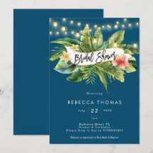トロピカルジャングルのネイビー ブライダルシャワー招待状