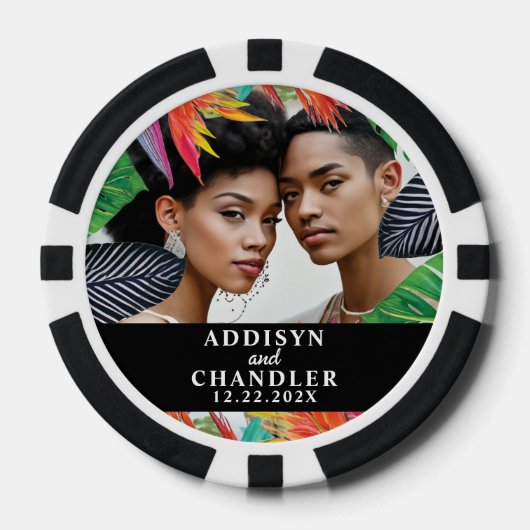 トロピカルジャングルの花 エレガントなエンゲージメントウェディング ポーカーチップ (正面)
