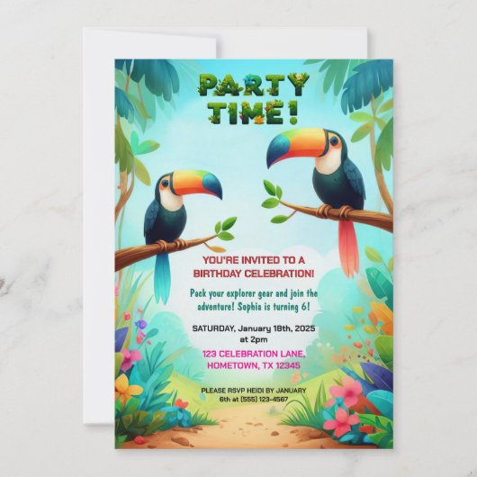 トロピカルジャングルの誕生日パーティー子供へ招待 招待状 (正面)