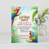 トロピカルジャングルの誕生日パーティー子供へ招待 招待状 (スタンド正面)