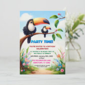 トロピカルジャングルの誕生日パーティー子供へ招待 招待状 (スタンド正面)