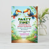 トロピカルジャングルの誕生日パーティー子供へ招待 招待状 (スタンド正面)