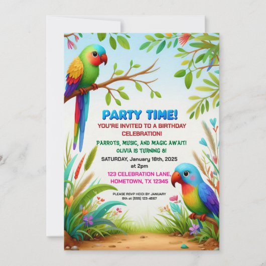 トロピカルジャングルの誕生日パーティー子供へ招待 招待状 (正面)