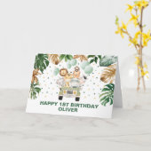 トロピカルジャングルサファリアニマルズハッピーバースデー カード (黄色い花)