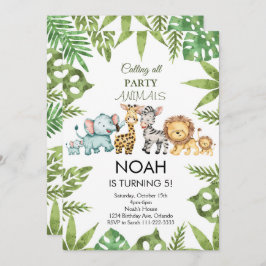トロピカルジャングルサファリアニマルズ誕生日招待状 招待状