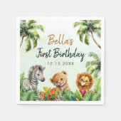 トロピカルジャングルサファリアニマルズ誕生日 スタンダードカクテルナプキン (正面)