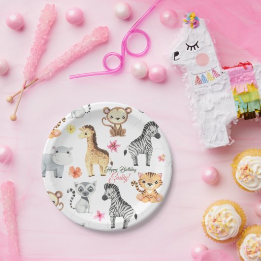 トロピカルジャングルサファリファースト誕生日 ペーパープレート (パーティー)