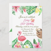 トロピカルジャングルサファリファースト誕生日 招待状 (正面/裏面)